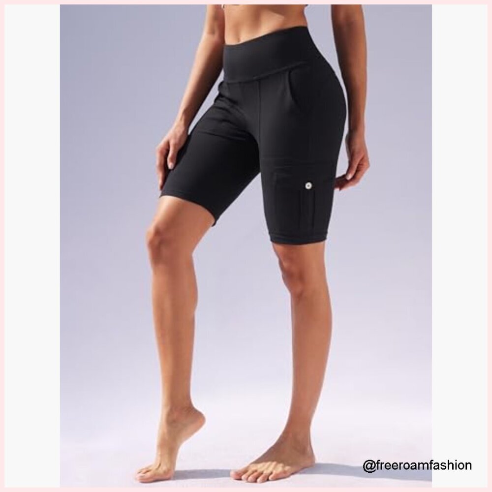 High Waisted Tummy Control Yoga Shorts with Cargo Pockets - Picture 3 of 7